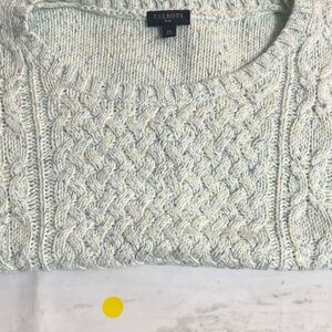 Talbots Women's Speckled Cable Knit Sweater - Cream and Green w